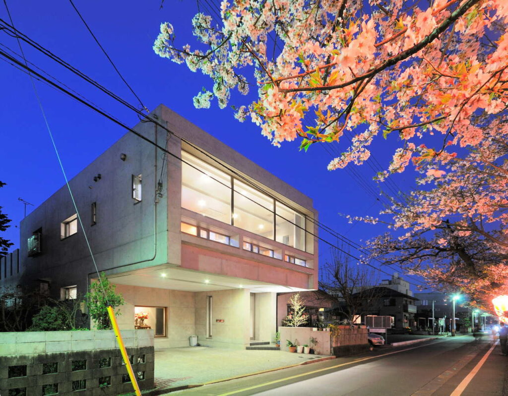 夜桜と外観