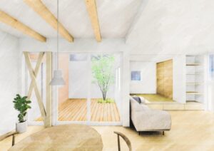 中庭のある家建築パース